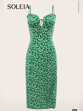 Green Floral Tie-Front Midi Dress